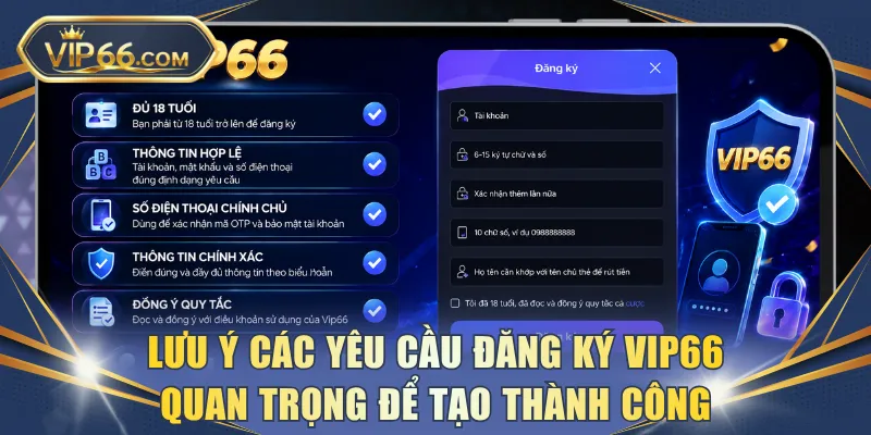 Lưu ý các yêu cầu đăng ký VIP66 quan trọng để tạo thành công